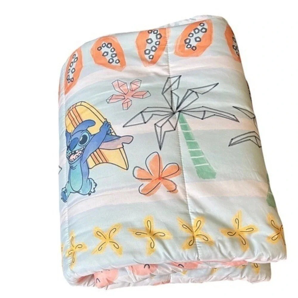 Disney Stitch Full Queen 3 Piece Comforter Tropical Funny Faces Big Kids NEW